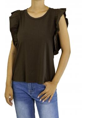 T shirt con volant tinta unita 
